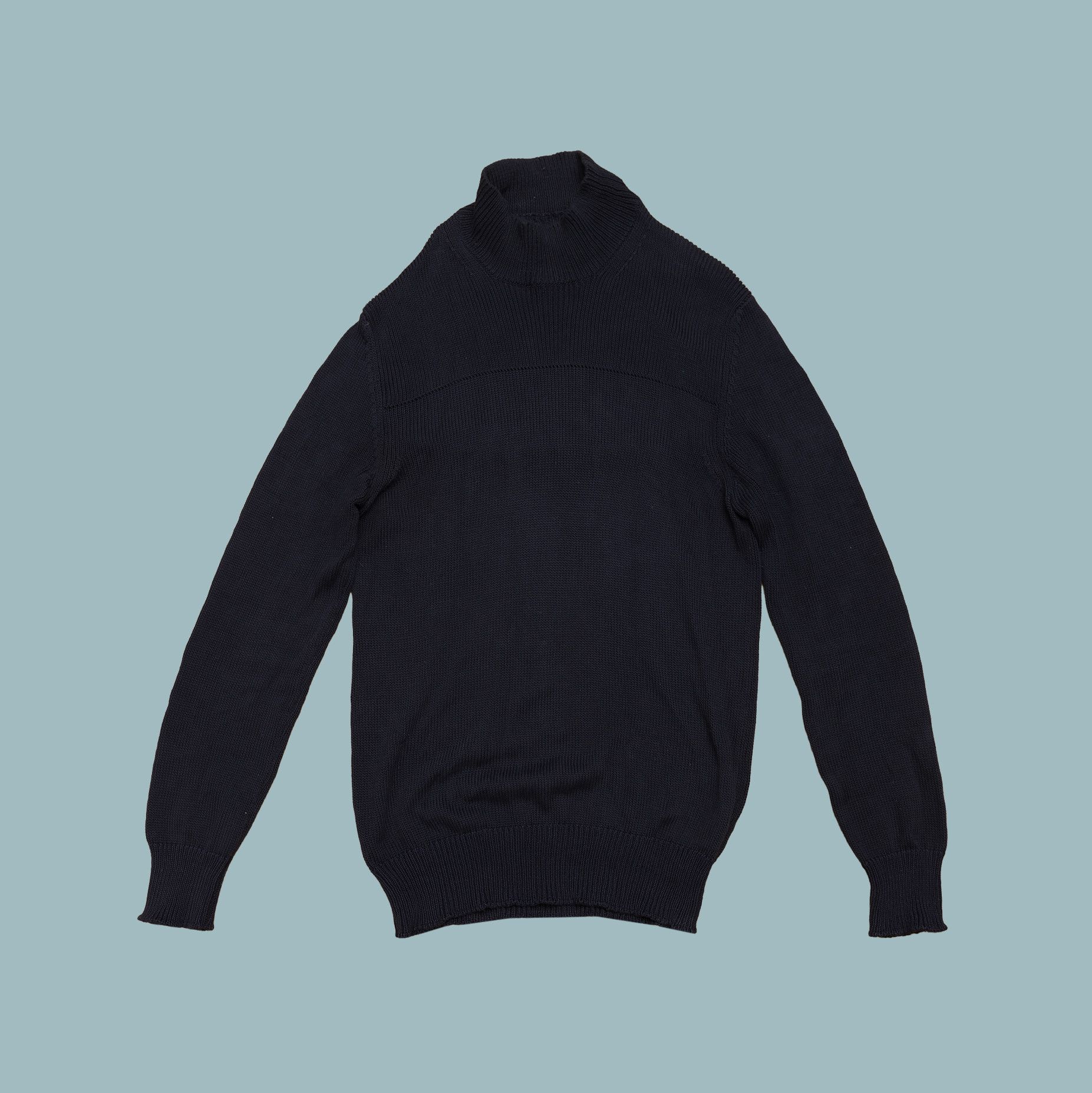 Maison Margiela MAISON MARGIELA Mock Neck Cotton Sweater Navy Size US L / EU 52-54 / 3 - 1 Thumbnail
