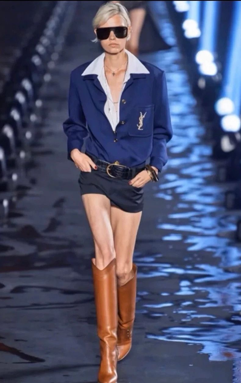 Yves Saint Laurent Saint Laurent 21ss gold thread YSL logo embroidered navy bl Size M / US 6-8 / IT 42-44 - 6 Thumbnail
