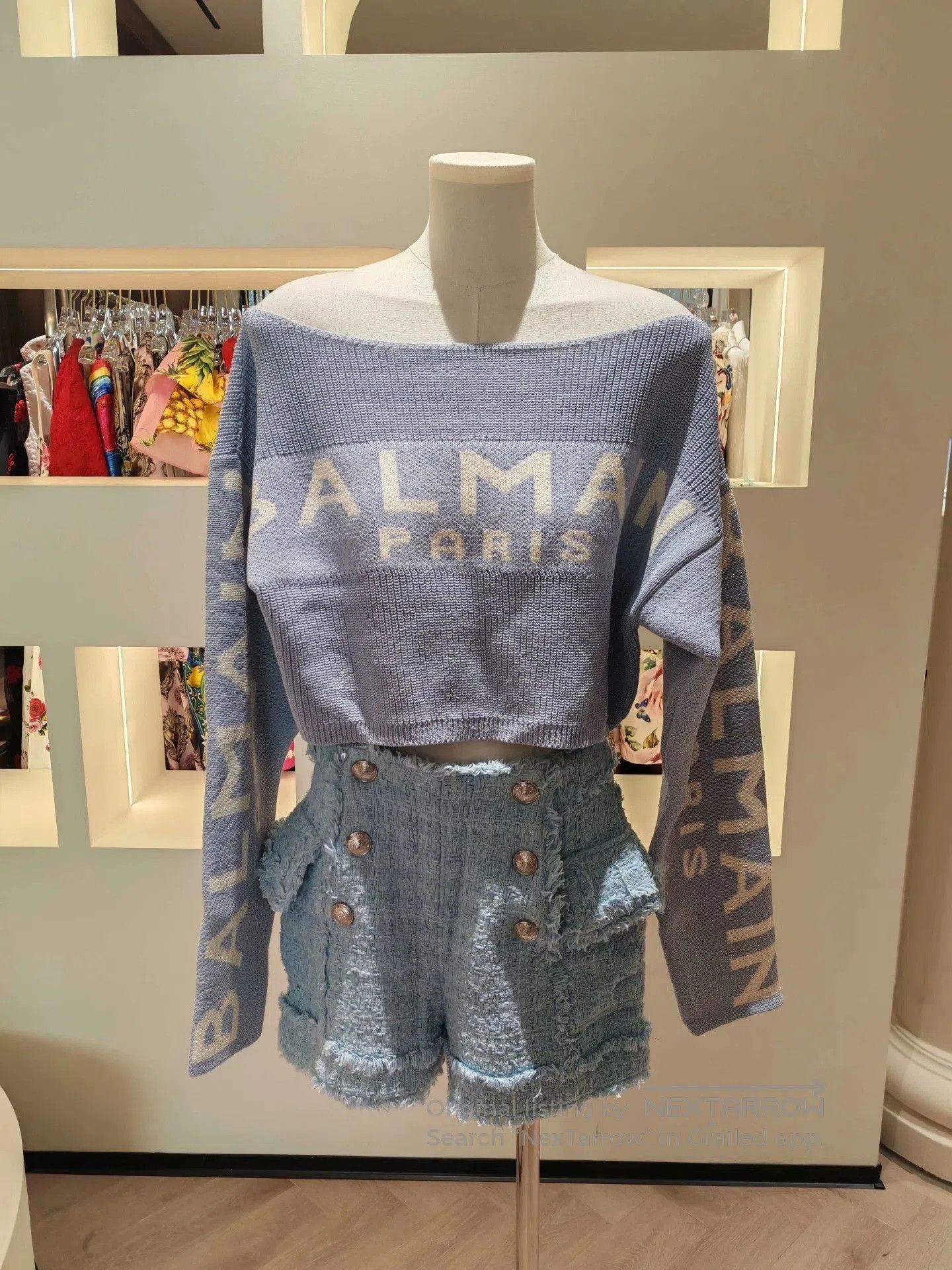 Balmain Balmain Gray Knit Off-Shoulder Top. Size S / US 4 / IT 40 - 2 Thumbnail