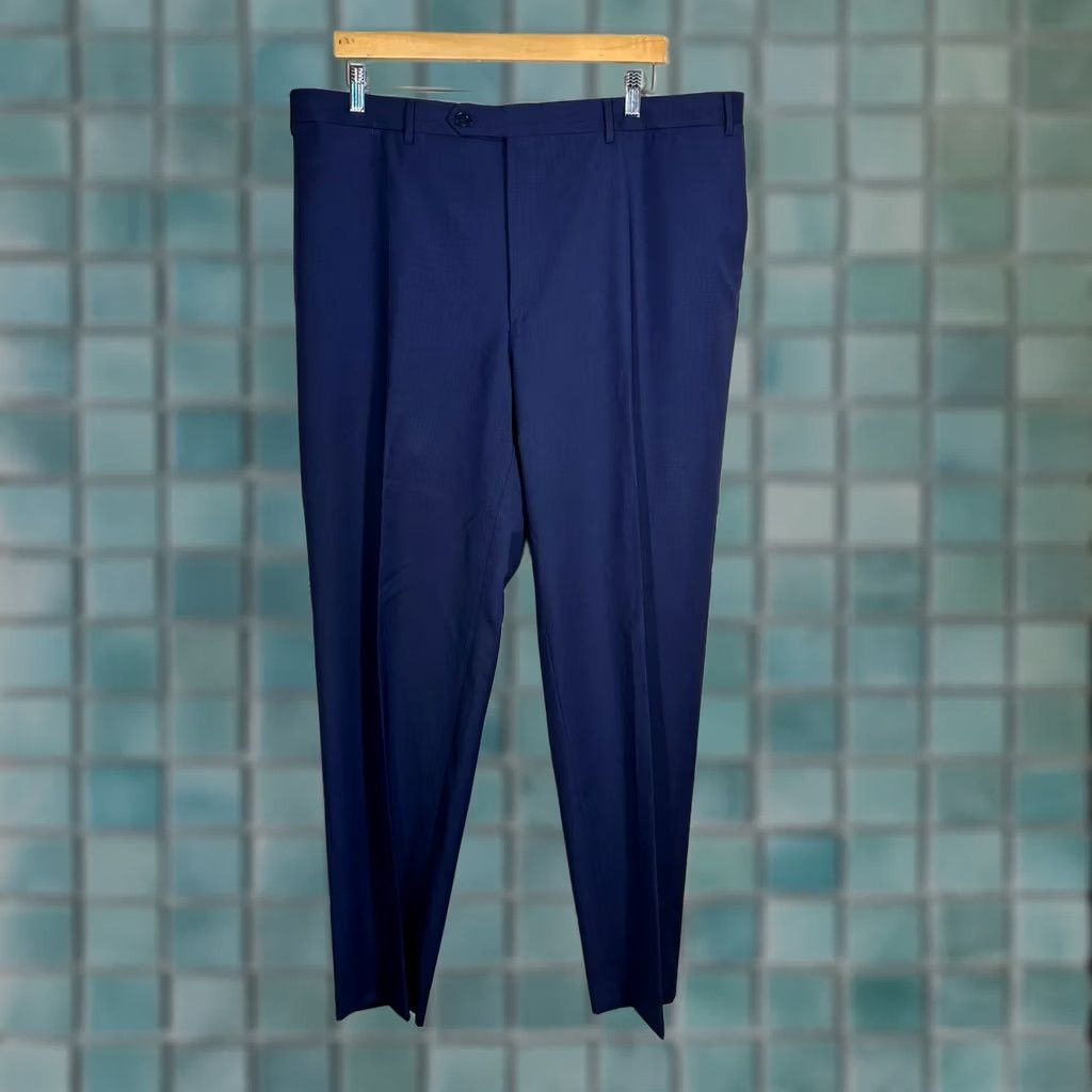 Canali Canali Pants Mens 40 Blue Houndstooth Dress Pants Flat Front Tailored Trousers Size US 40 / EU 56 - 1 Thumbnail