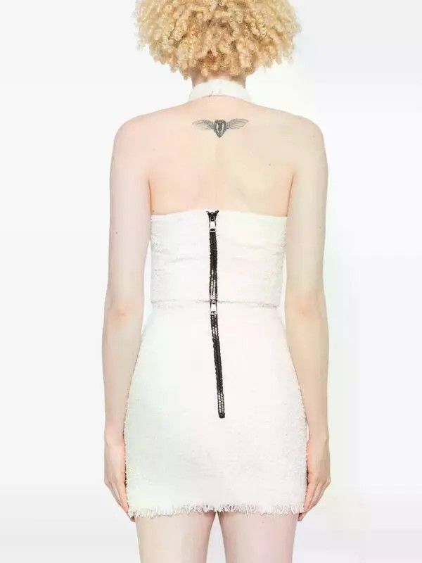 Balmain o1s1wg111225 Love Letter Embroidered Tweed Top in White Size M / US 6-8 / IT 42-44 - 4 Thumbnail