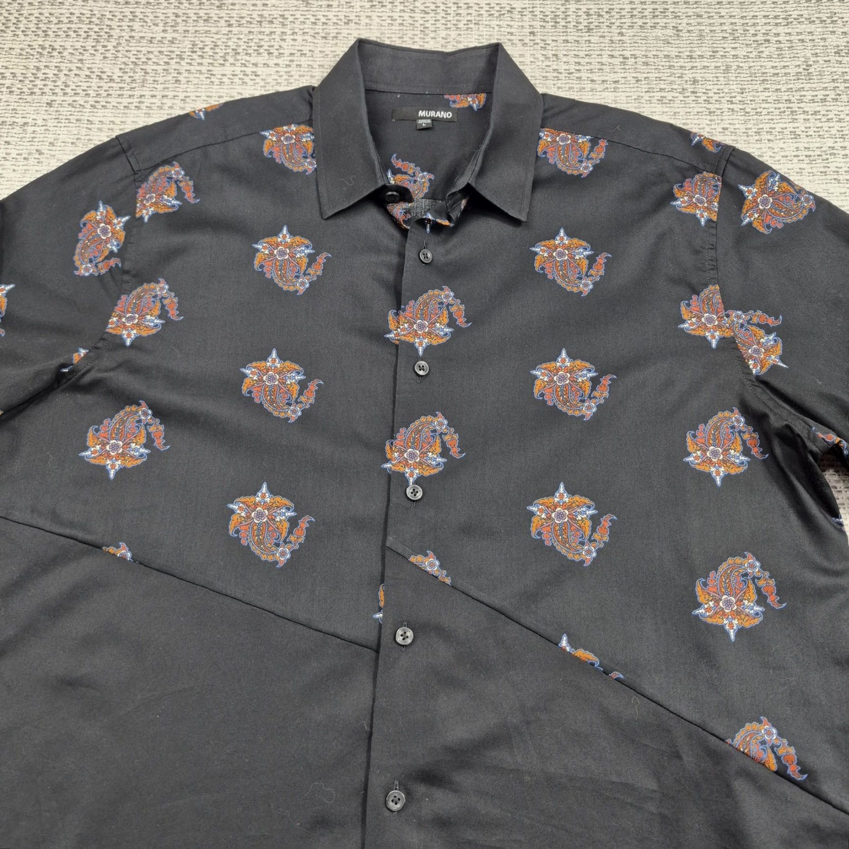 Murano Murano Button Up Shirt Mens Large Black Paisley Long Sleeve Cotton Colorblock Size US L / EU 52-54 / 3 - 4 Thumbnail