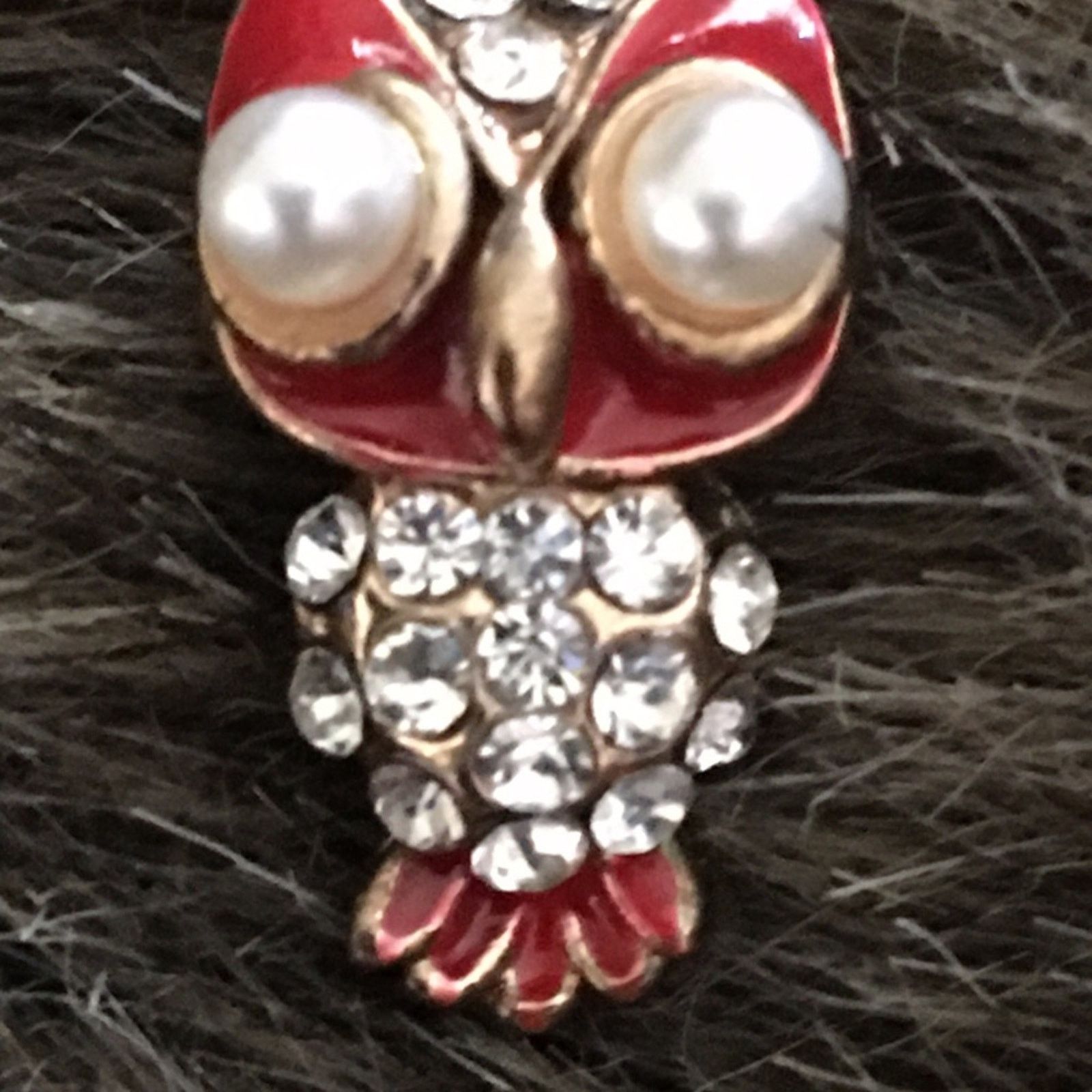 Vintage Vintage red enamel pearl rhinestone owl earrings Size ONE SIZE - 2 Thumbnail