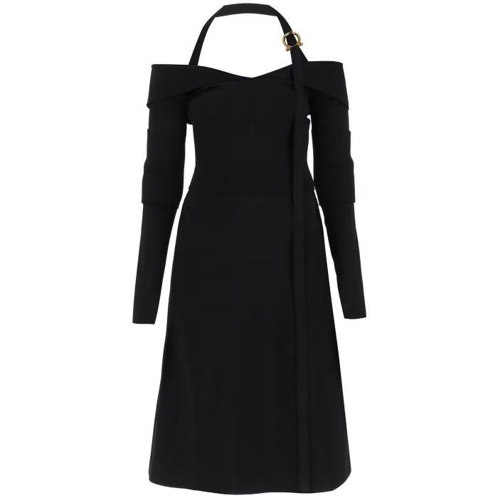 Image of Salvatore Ferragamo O1S22I1N0524 Gancini Buckle Midi Dress In Black, Women's (Size Small)