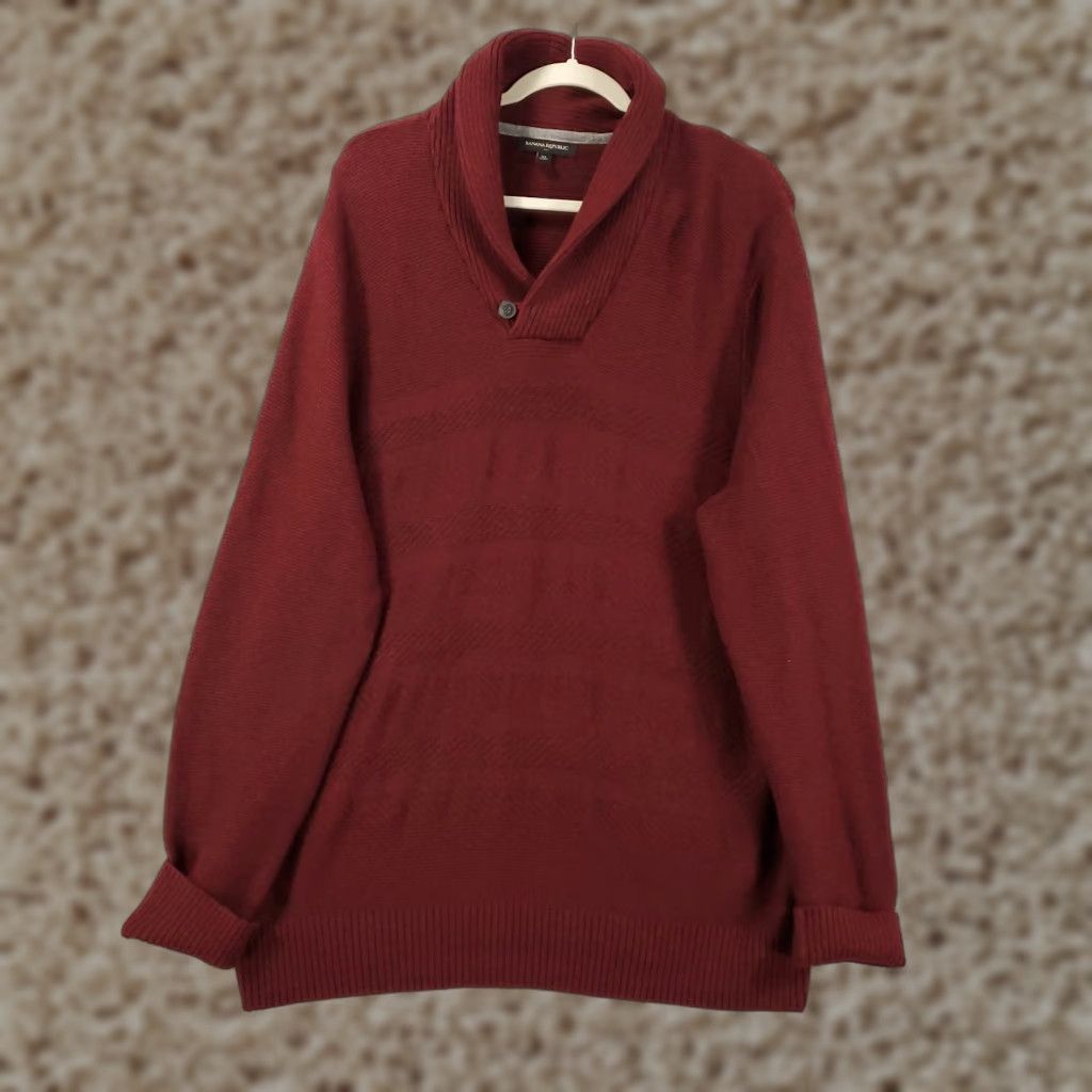 Banana Republic Banana Republic Sweater Mens XL Burgundy Red Pullover Knit Button Mock Neck Wool Blend Size US XL / EU 56 / 4 - 1 Thumbnail