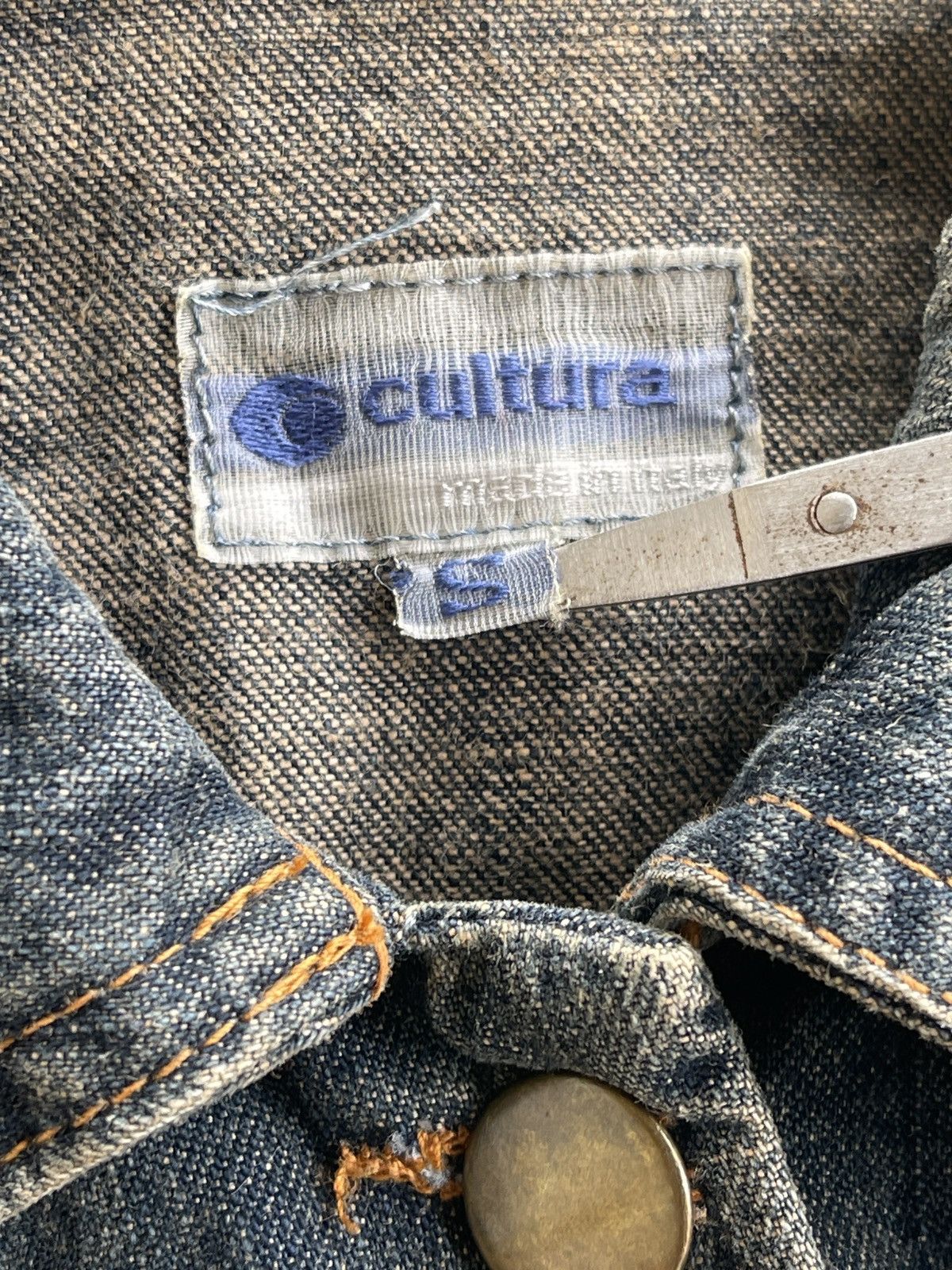 Vintage Cultura Frayed Hem Cuff Italian Denim Jacket Size S / US 4 / IT 40 - 8 Thumbnail