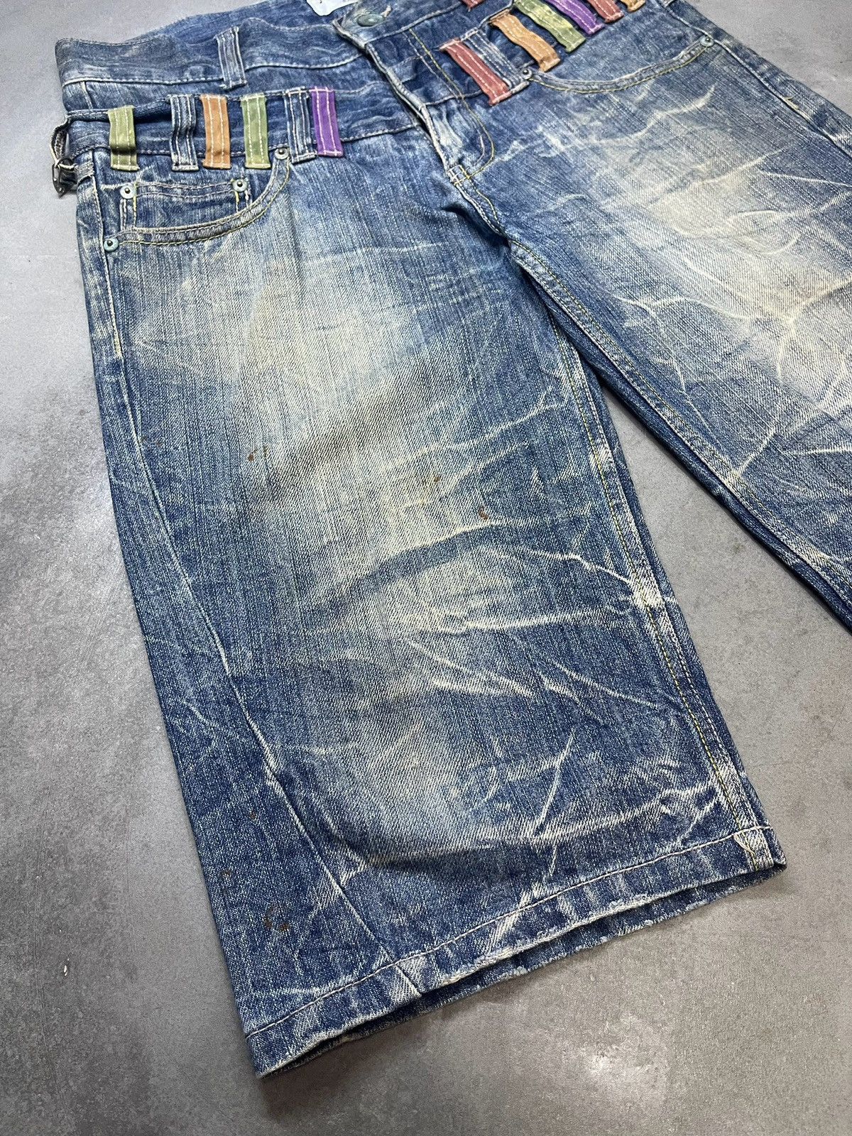 If Six Was Nine Japan NYLAUS Double Waist Honeycomb Punk Style Short Denim Size US 33 - 3 Thumbnail