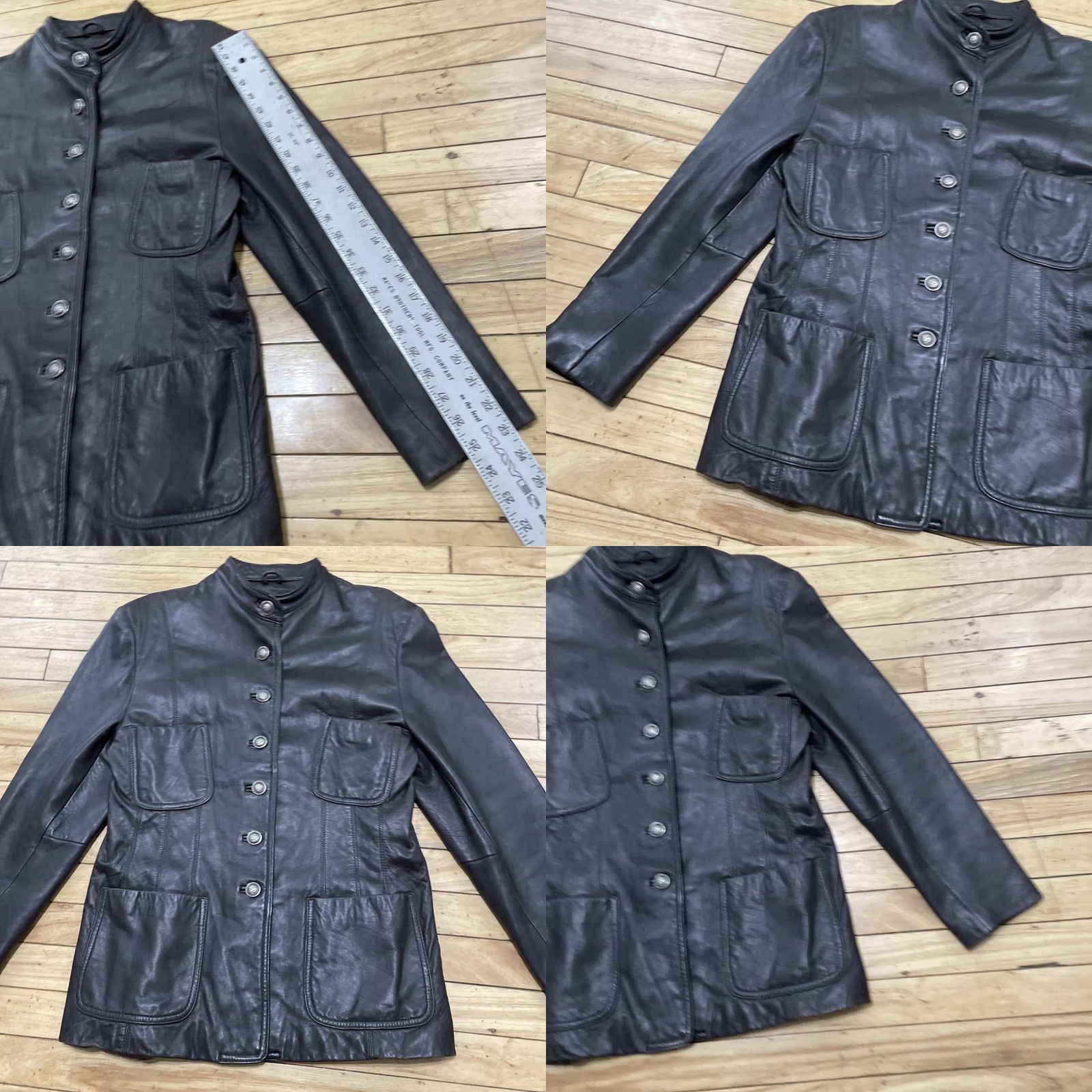 Vintage VINTAGE Suzie's Fashion Leather Jacket Women L 90s Mocha Chocolate Black Chore Coat Mock Neck Parka Size L / US 10 / IT 46 - 9 Thumbnail