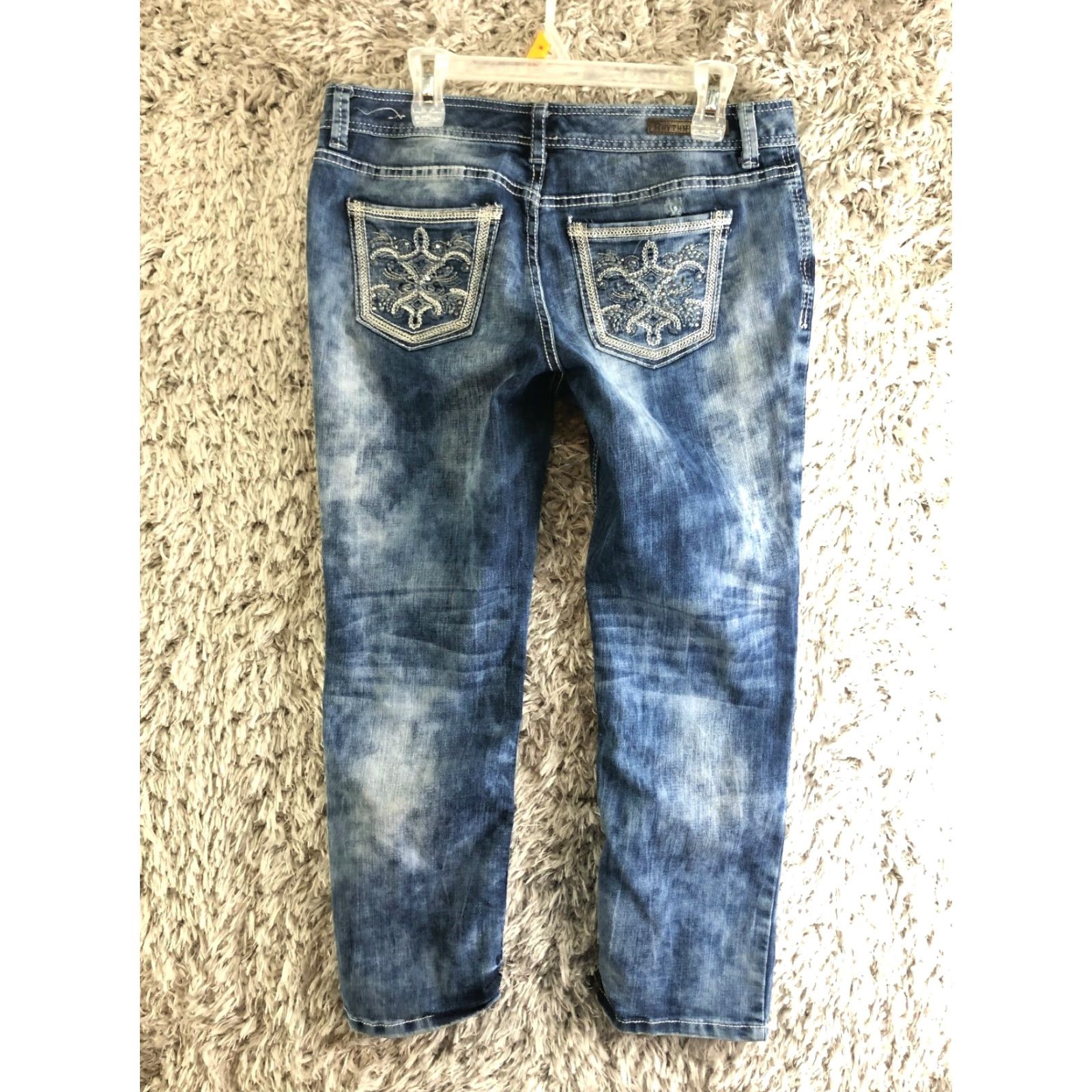 Rhythm Rhythm in Blues Jeans Women's Crop Mid Rise Blue Denim 33x26 Regular Inseam 26in Cotton Size 24" / US 00 / IT 34 - 5 Thumbnail