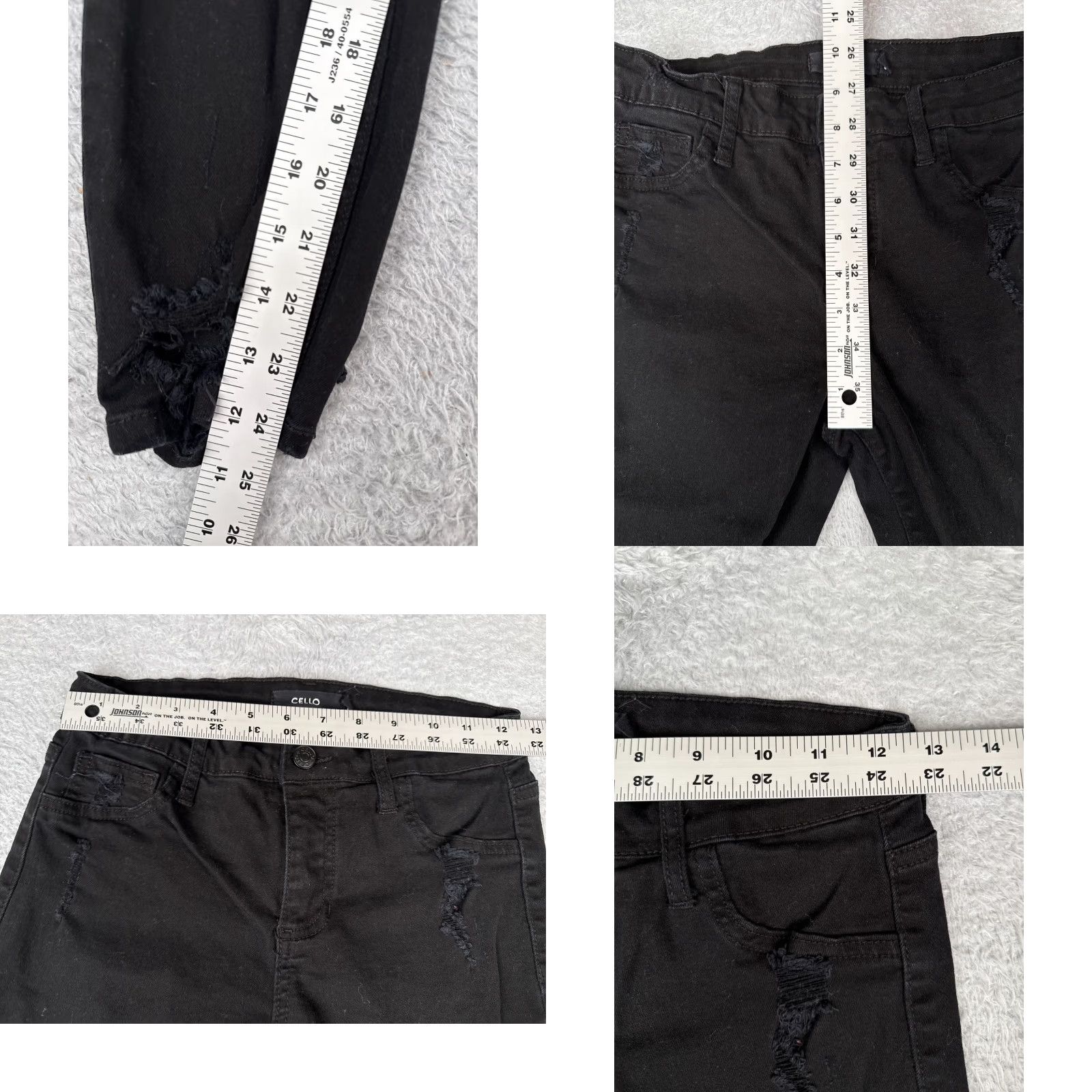 Denime Cello Jeans Junior 5 Black Denim Skinny Tapered Distressed Cotton 25x25 Size 27" / US 4 / IT 40 - 8 Thumbnail