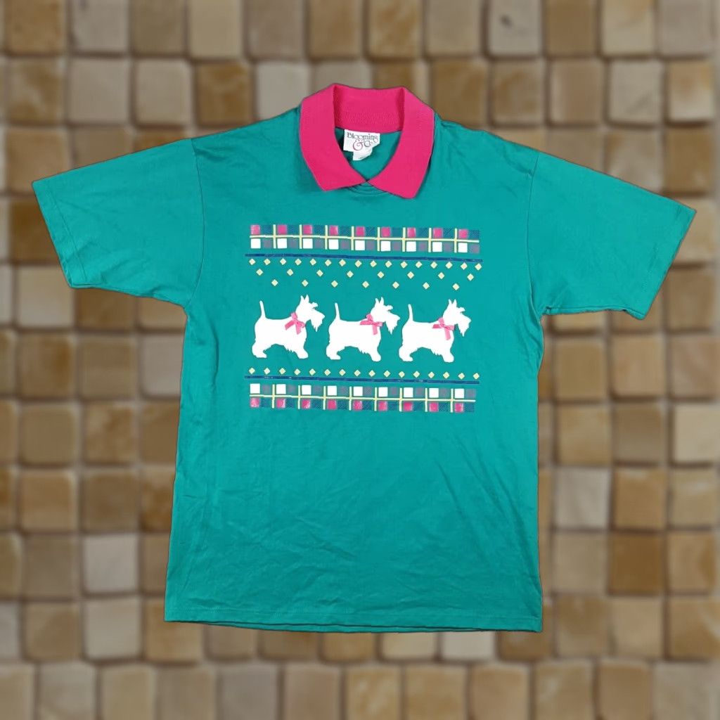 Vintage VINTAGE Blooming & Co 90s Preppy Scottish Terrier Dog Collared T-Shirt Size Large Blue Mens Size US L / EU 52-54 / 3 - 1 Thumbnail