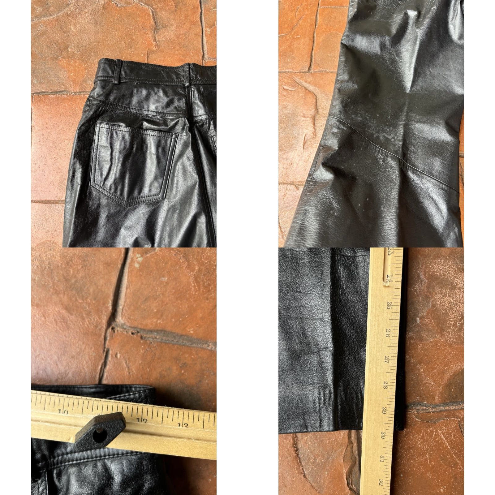 Vintage Danier Leather Pants Womens 6 Black Genuine Leather Straight Leg Dress Pants 90s Motorcycle Biker Zipper Lined Slim High Rise Size 28" / US 6 / IT 42 - 9 Thumbnail