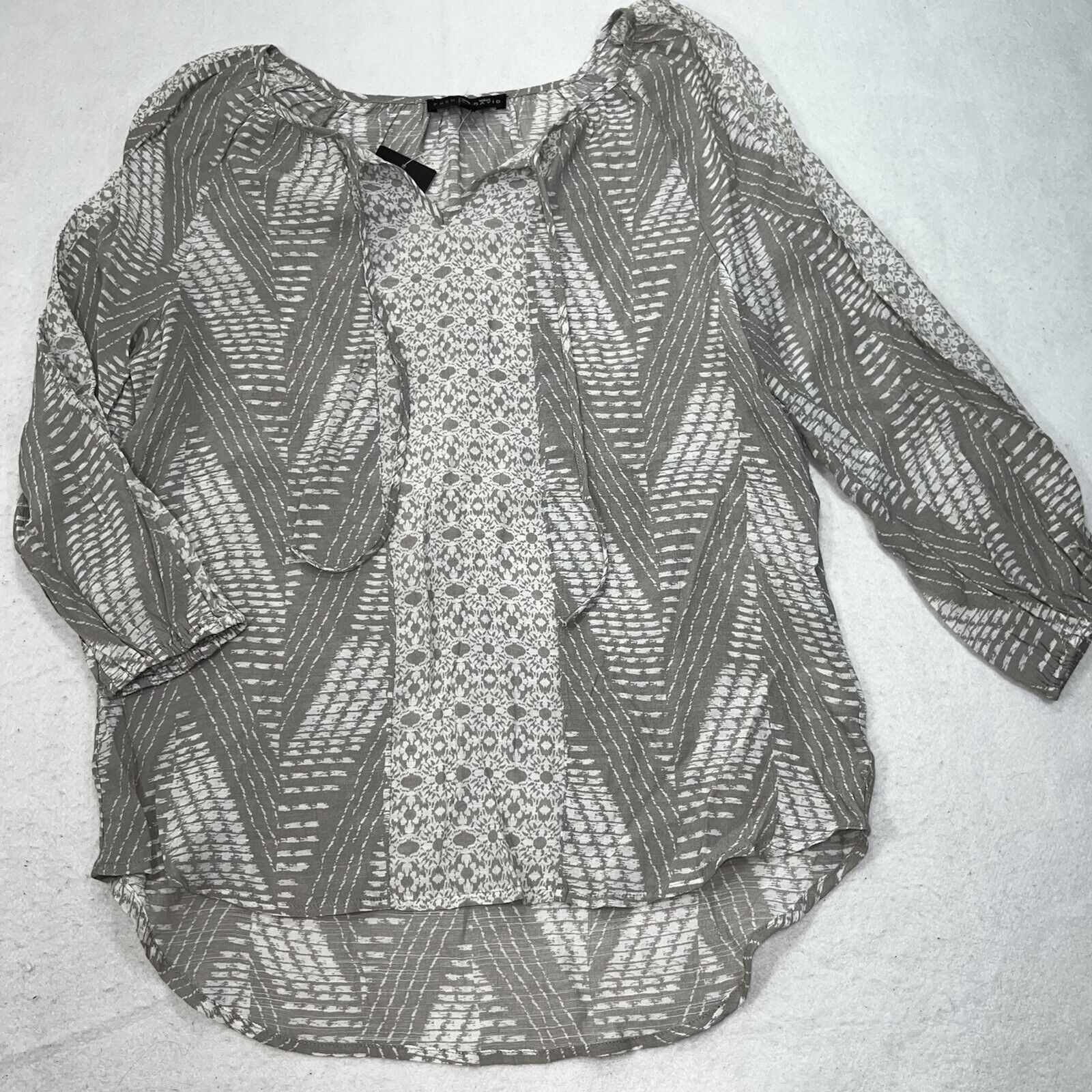 Other Fred David Gray 3/4 Sleeve Pullover Patterned Top Size M / US 6-8 / IT 42-44 - 1 Thumbnail