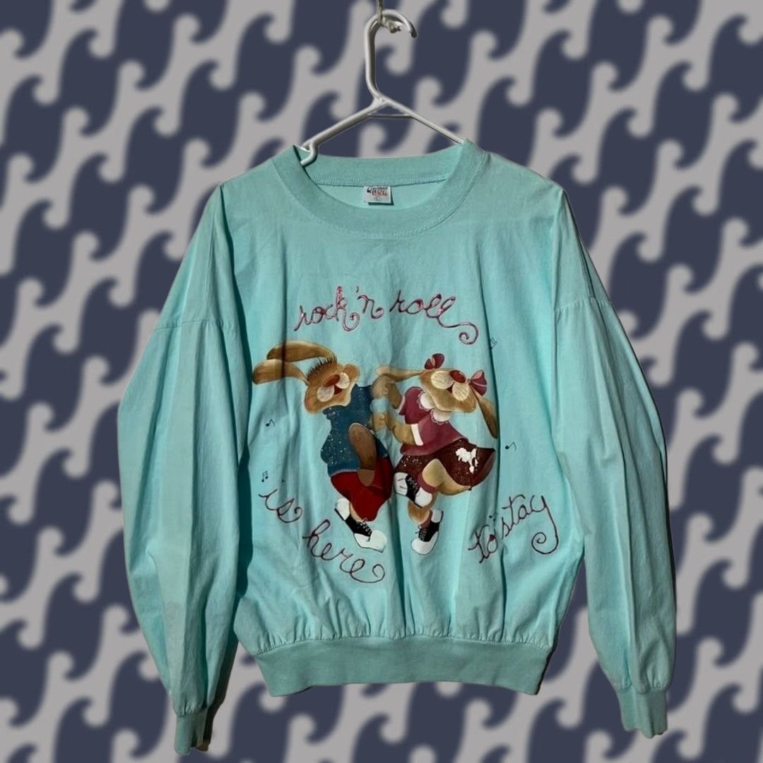 Vintage VINTAGE Bunny Sweatshirt Blue Large Unisex Adults 90s Graphic Print Glitter Crew Neck Pullover Oversized Size US L / EU 52-54 / 3 - 1 Thumbnail