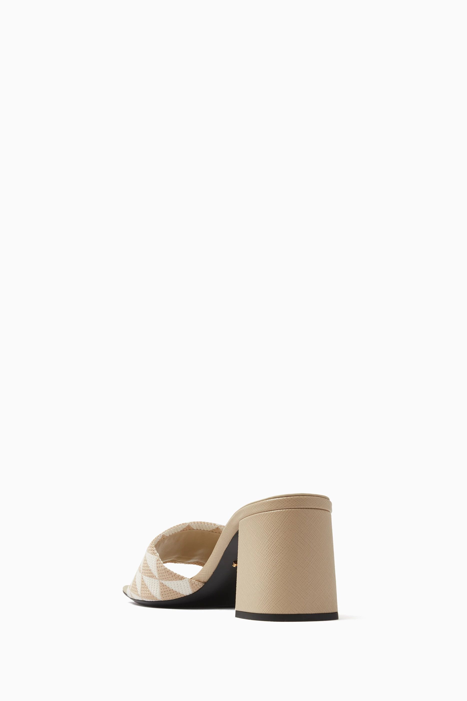 Prada o1B3y1r0526 Triangle Logo 65 Mule Sandals in Beige/White Size US 11 / IT 41 - 3 Thumbnail