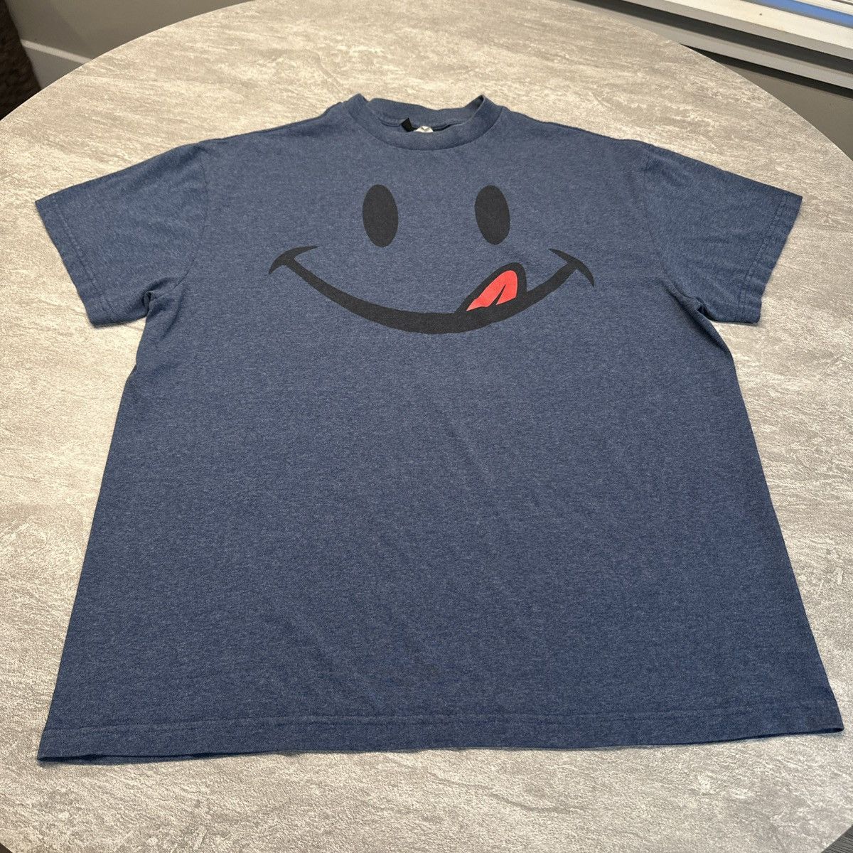 Joe Boxer × Vintage Vintage 90s Joe Boxer T Shirt Size XL Blue Smiley Face AOP Size US XL / EU 56 / 4 - 1 Thumbnail