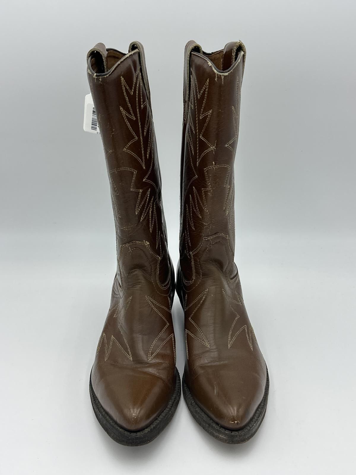 Designer Vintage Boulet Leather Cowboy Boots - Brown Western Style Size US 5.5 / IT 35.5 - 2 Thumbnail
