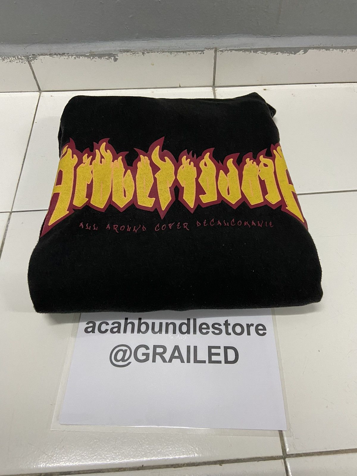 Japanese Brand ACOVER FLAME SPELLOUT BLACK HOODIE Size US L / EU 52-54 / 3 - 13 Thumbnail