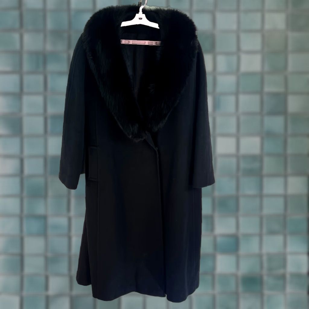 Vintage VINTAGE Forstmann 100% Wool Mink Fur Collar Coat Eveningwear Womens Size L Black 1960s Size L / US 10 / IT 46 - 1 Thumbnail