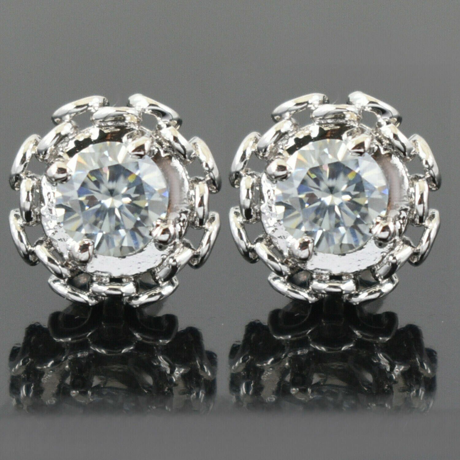 Handmade Grey Diamond Solitaire Studs In Prong Chain Setting Size ONE SIZE - 3 Thumbnail