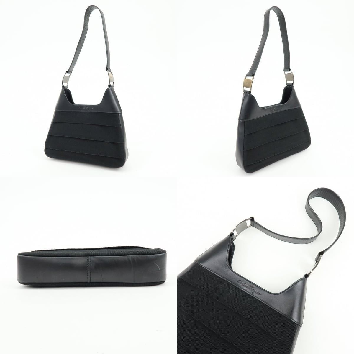 Salvatore Ferragamo Ferragamo Vara Canvas & Leather Shoulder Bag Black Size ONE SIZE - 3 Thumbnail