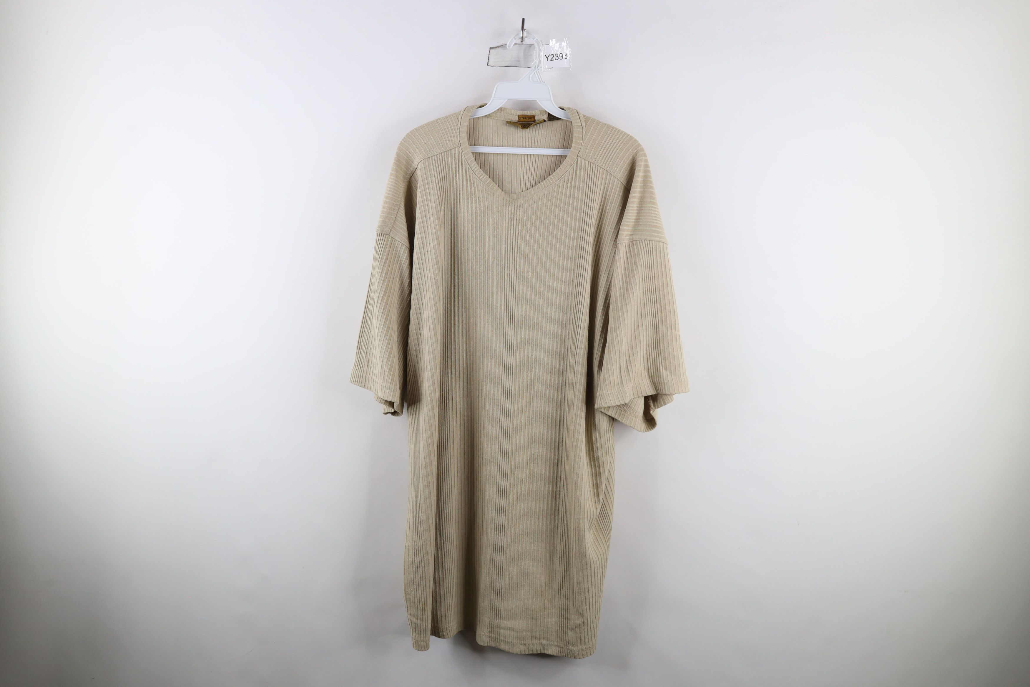 Vintage Vintage 90s Streetwear Blank Baggy Ribbed Knit T-Shirt Beige Size US XL / EU 56 / 4 - 1 Thumbnail