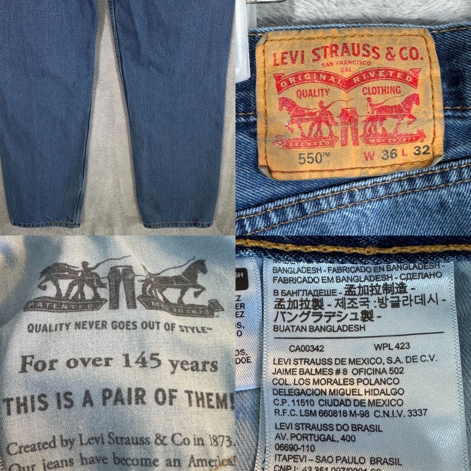 Levi's VINTAGE Levi’s 550 Jeans Men’s 36 x 32 Blue Denim Mid Rise Relaxed Straight Leg Jeans Size US 36 / EU 52 - 8 Thumbnail