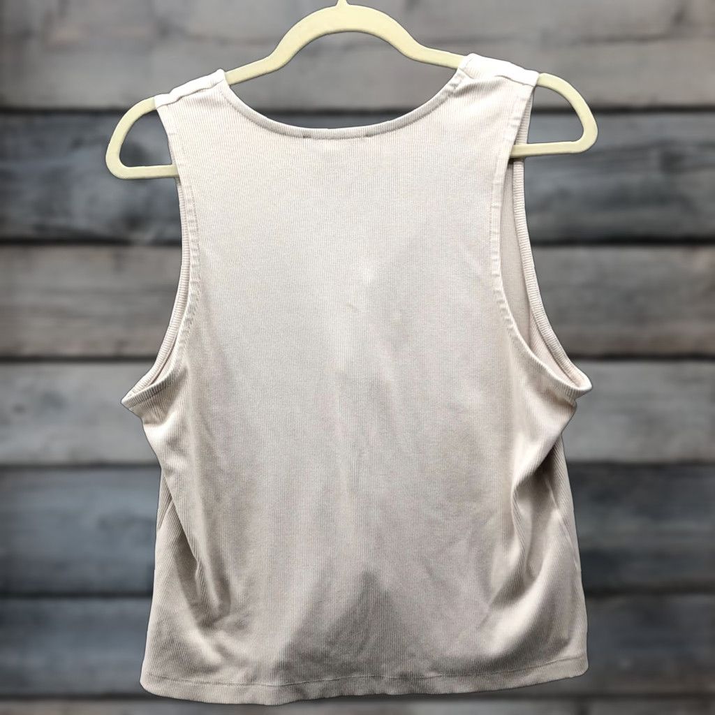 Vintage Tahari Tank Womens XL Beige Ribbed Button Front V-Neck Stretch Jersey Knit Size XL / US 12-14 / IT 48-50 - 1 Thumbnail