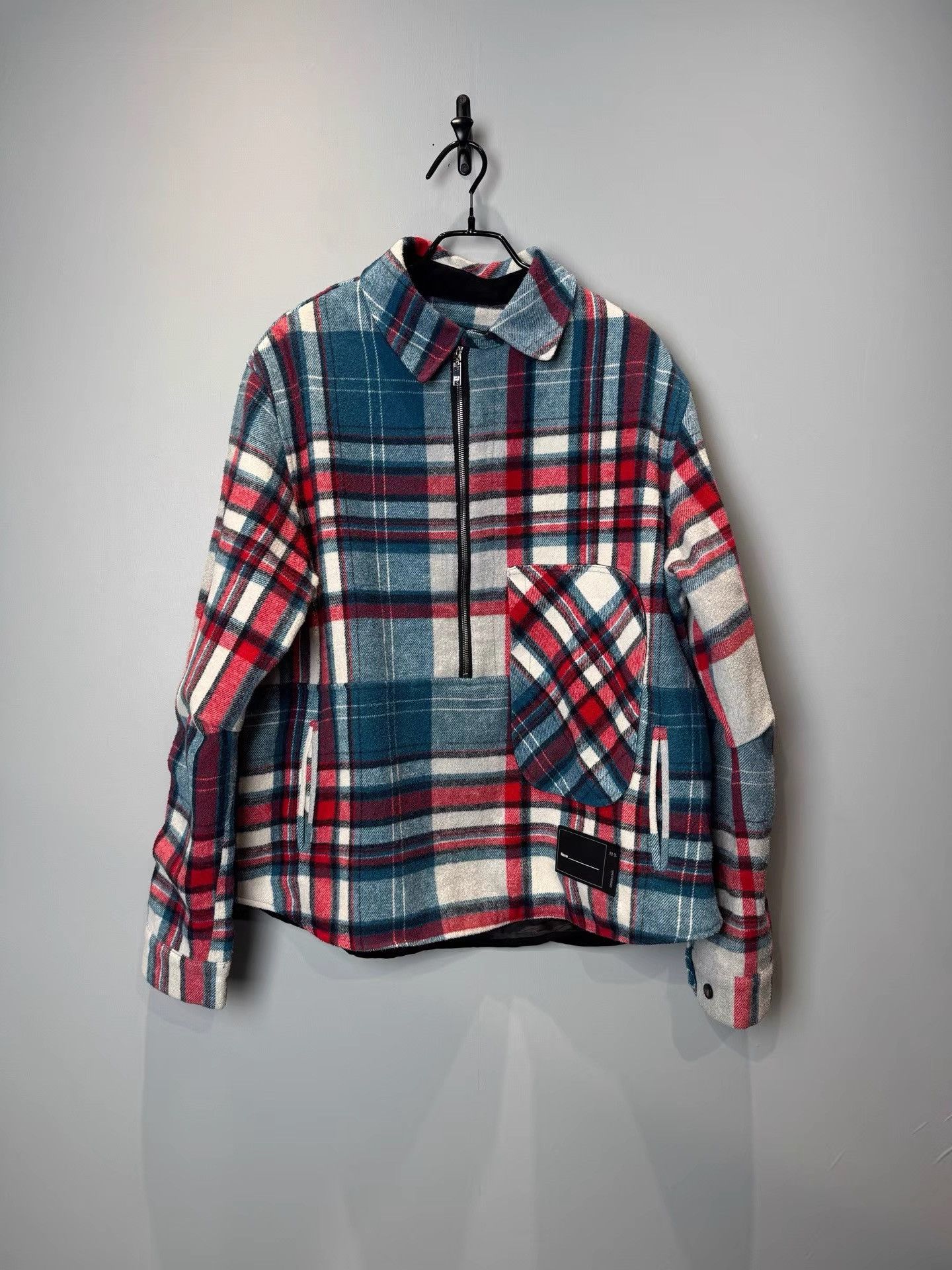 WE11DONE Color-Block Plaid Wool Half-Zip Jacket | Grailed