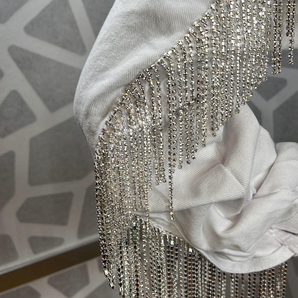 BLANKNYC Blank NYC White Denim Rhinestones Fringe Jacket NWT S Size S / US 4 / IT 40 - 5 Thumbnail