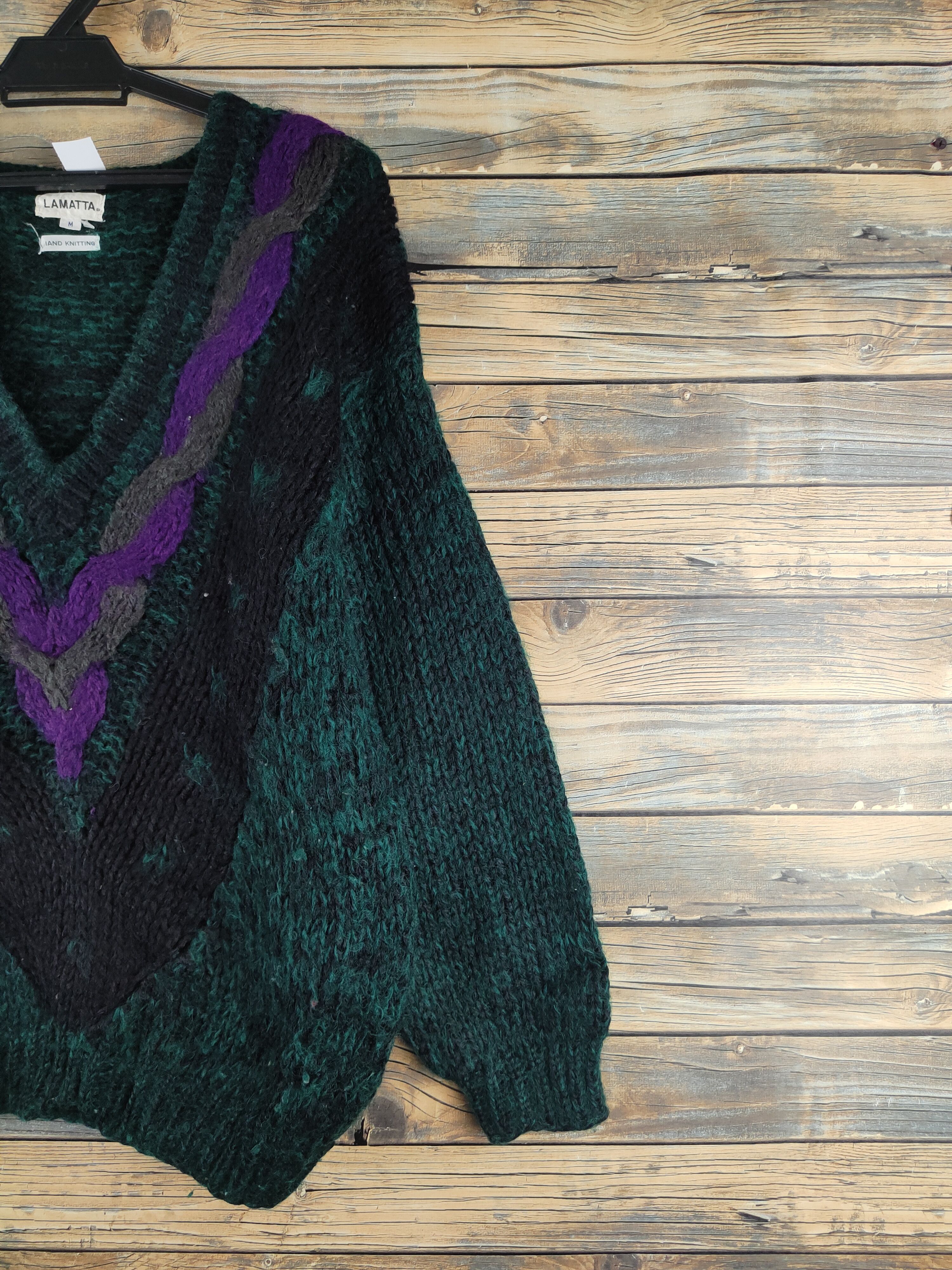 Handmade DL Japan hand knitting vintage Green Sweatshirts #46-436 Size US M / EU 48-50 / 2 - 5 Thumbnail