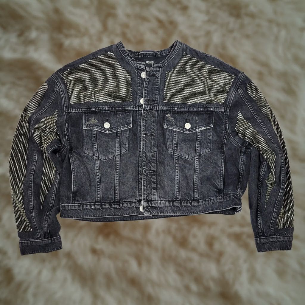 Hudson HUDSON Cropped Rock Studded Denim Jacket Women's Black Green Size L Distressed Biker Style Size L / US 10 / IT 46 - 1 Thumbnail