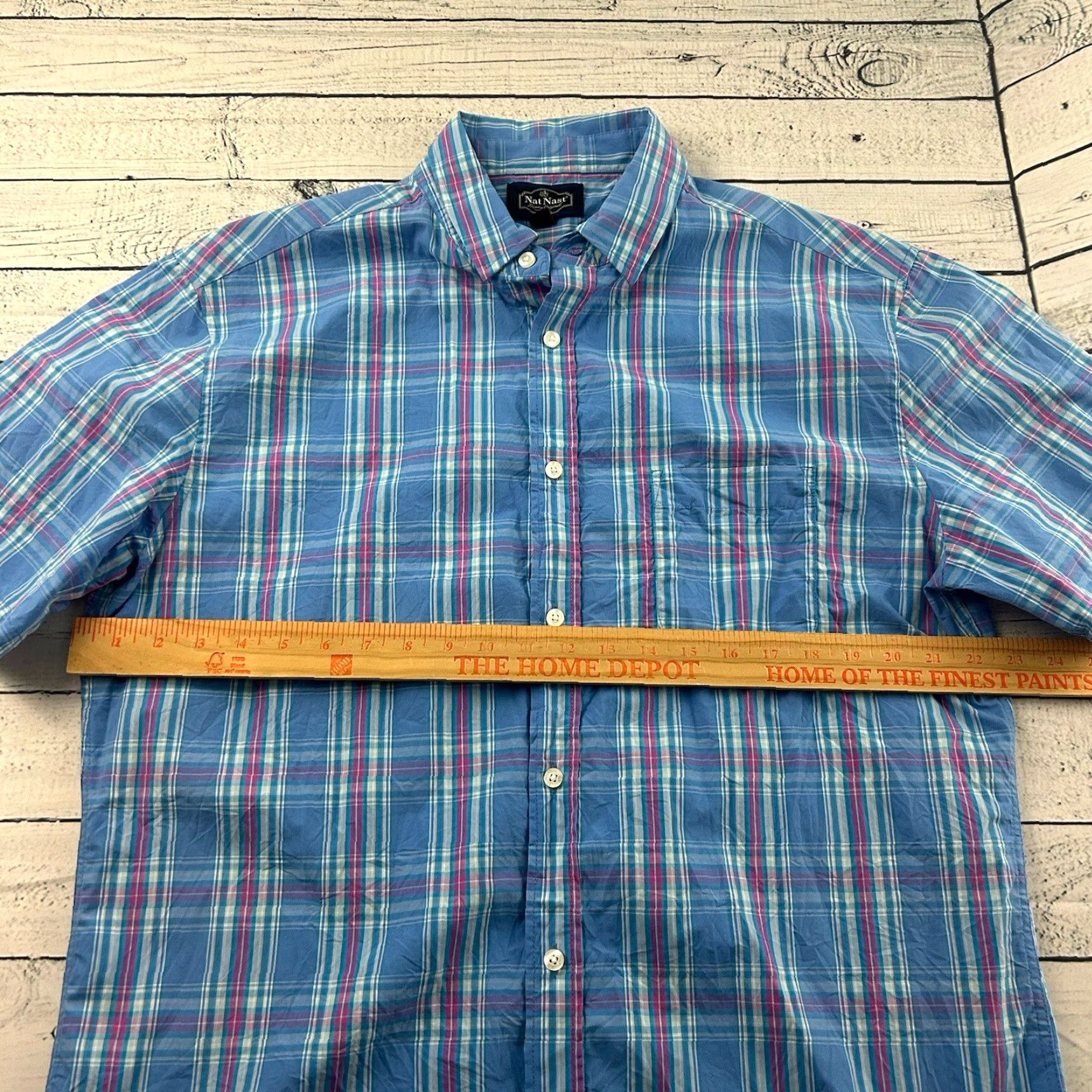Nat Nast Nat Nast Cotton Short Sleeve Plaid Button Front Shirt XL Blue Mens Shirt Size US XL / EU 56 / 4 - 4 Thumbnail