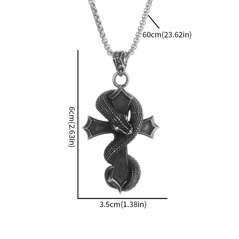 Jewelry × Vintage Gothic Retro Cross Dragon Snake Pendant Necklace Size ONE SIZE - 6 Thumbnail