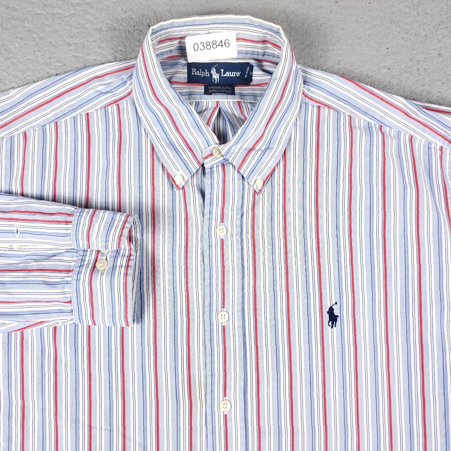 Ralph Lauren Ralph Lauren Dress Shirt Mens 17 Blue Red Striped Long Sleeve Button Down Classic Size 46R - 2 Thumbnail