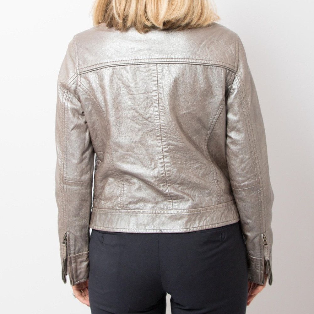 BODEN Vintage 90s Y2K Silver Metallic Leather Jacket Racing