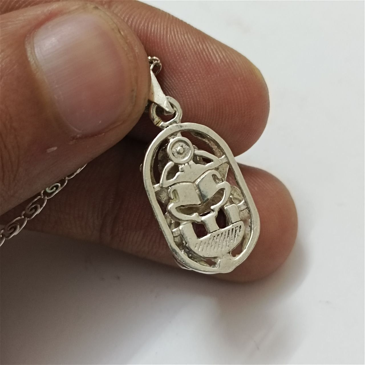 Sterling Silver 925 silver Scarab pendant, based ancient Pharaonic heritage Size ONE SIZE - 3 Thumbnail