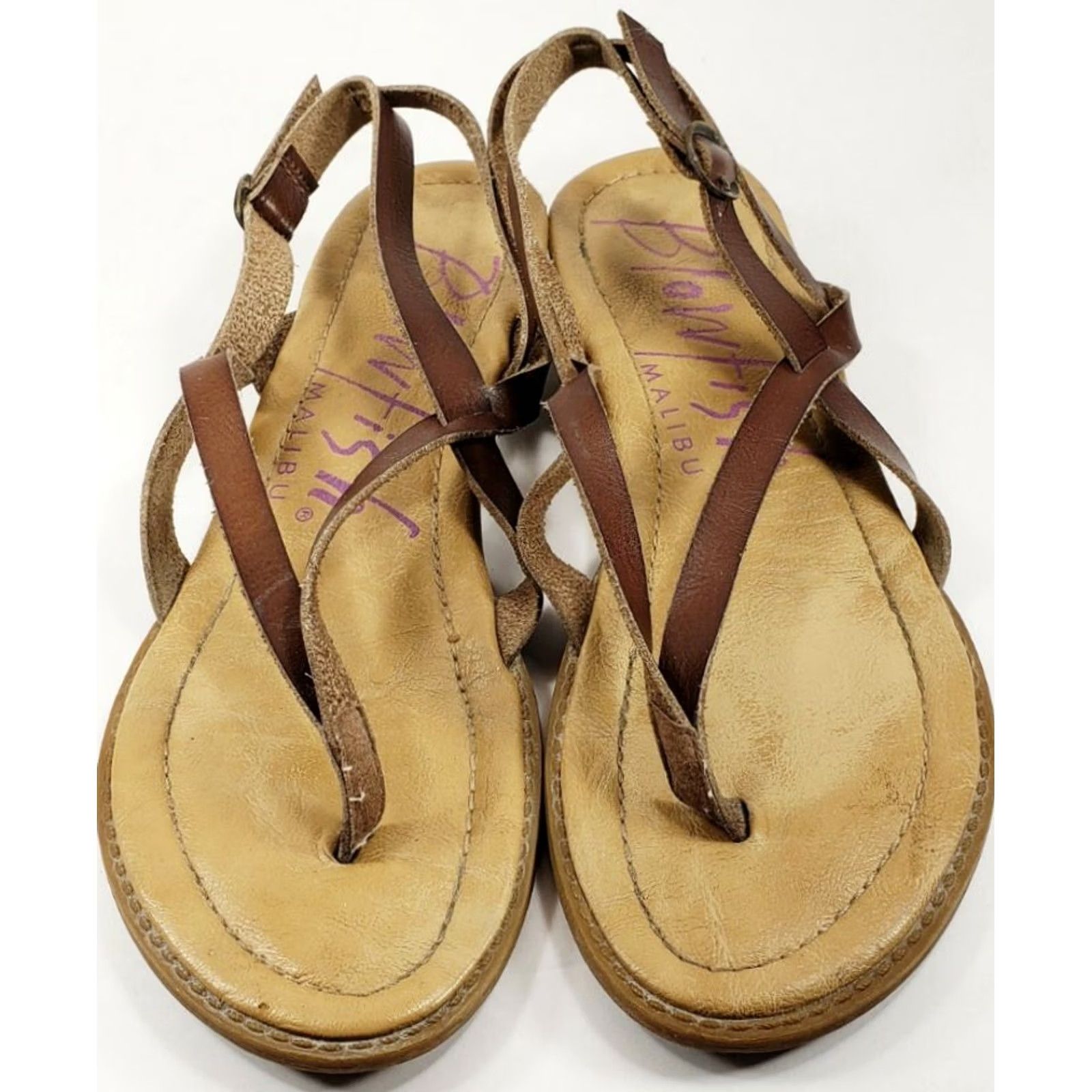 Vintage Blowfish Strappy Flat Sandal Brown Leather Slingback Women's 8.5M Size US 9 / IT 39 - 3 Thumbnail