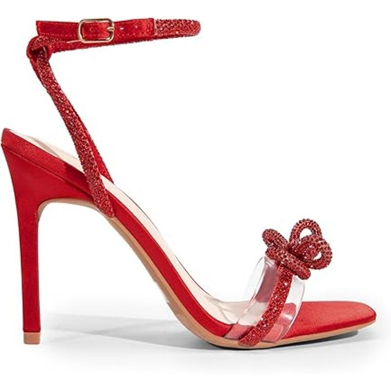 Other Dream Pairs 9.5 Red Rhinestone Bow Clear Strap Heels Size US 9.5 / IT 39.5 - 4 Thumbnail