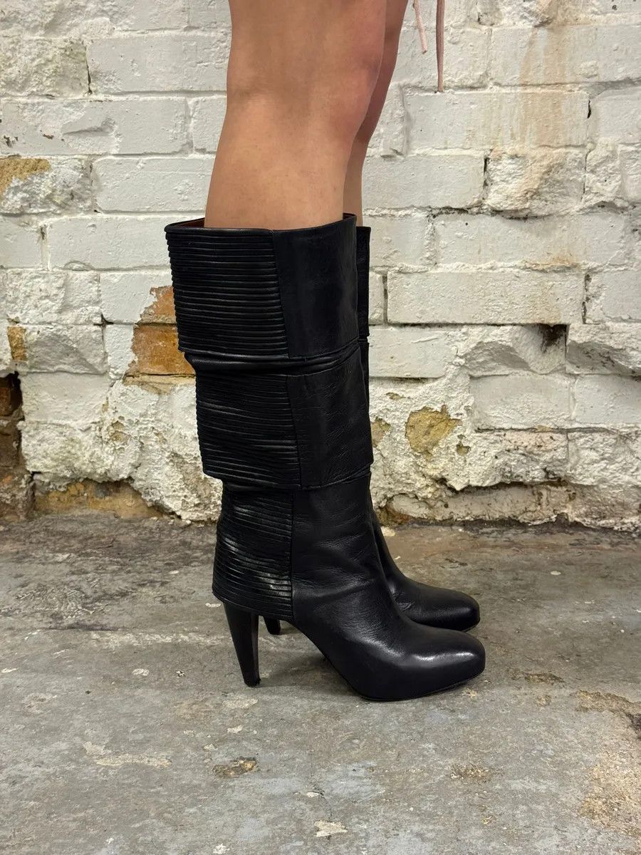 Premiata Premiata Black Geometrical High Heels Leather Boots Size US 6 / IT 36 - 1 Thumbnail