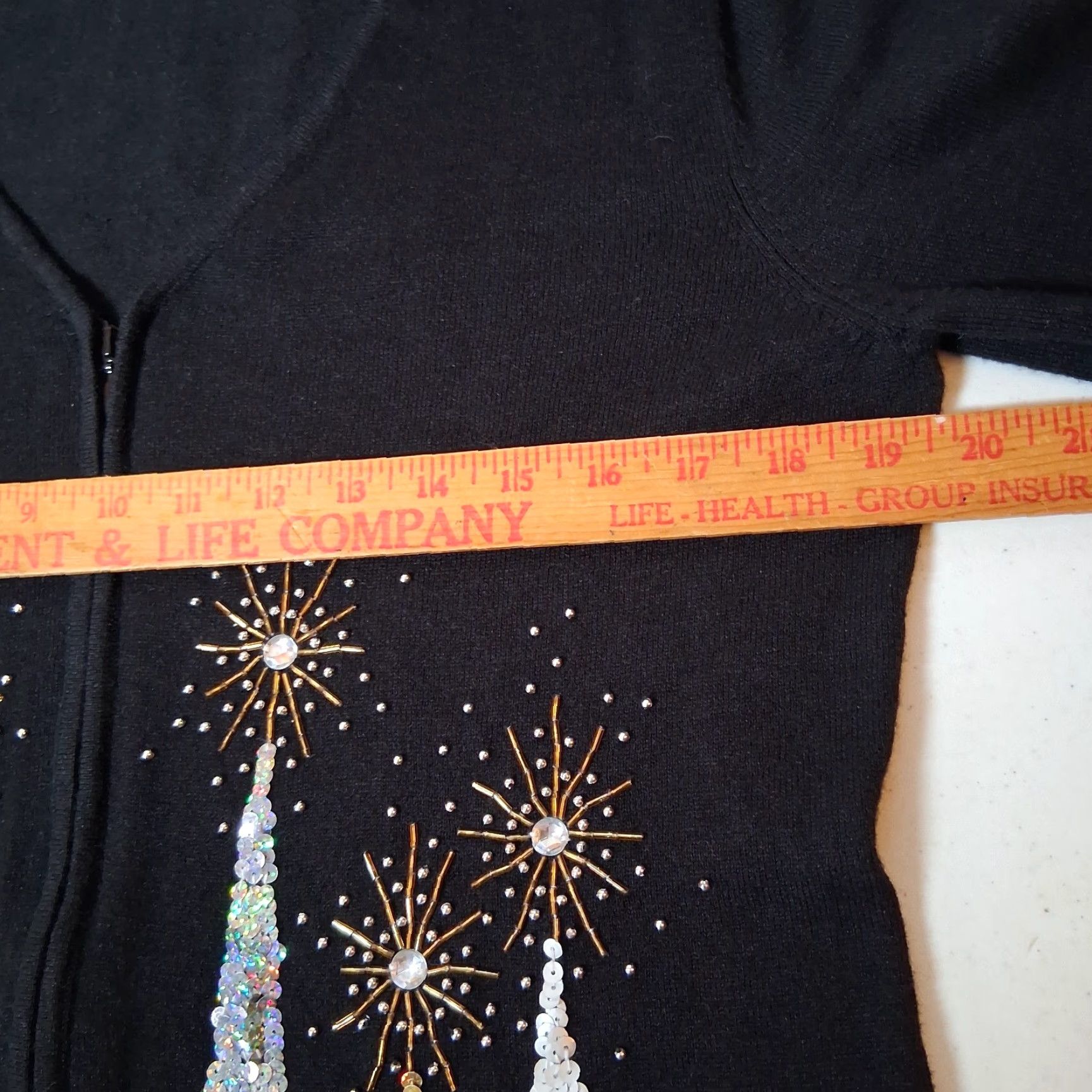 Vintage Berek Cardigan Sweater L Black Beaded Sequins Christmas Pine Tree Winter Womens Size L / US 10 / IT 46 - 5 Thumbnail