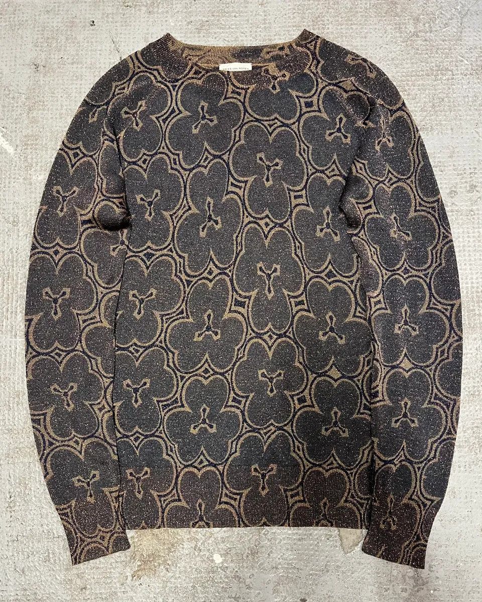 Dries Van Noten × Vintage Dries Van Noten Navy Flowers Sweater Size XS / US 0-2 / IT 36-38 - 3 Thumbnail