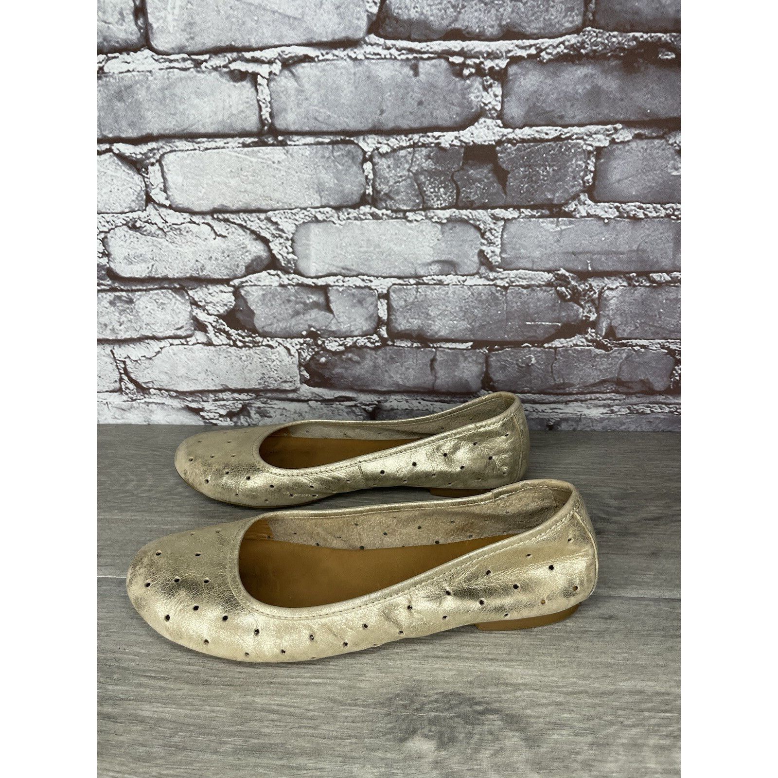 AFFXWRKS Kork Ease Metallic Gold Leather Perforated Ballet Flats Shoe Size US 11 / IT 41 - 5 Thumbnail