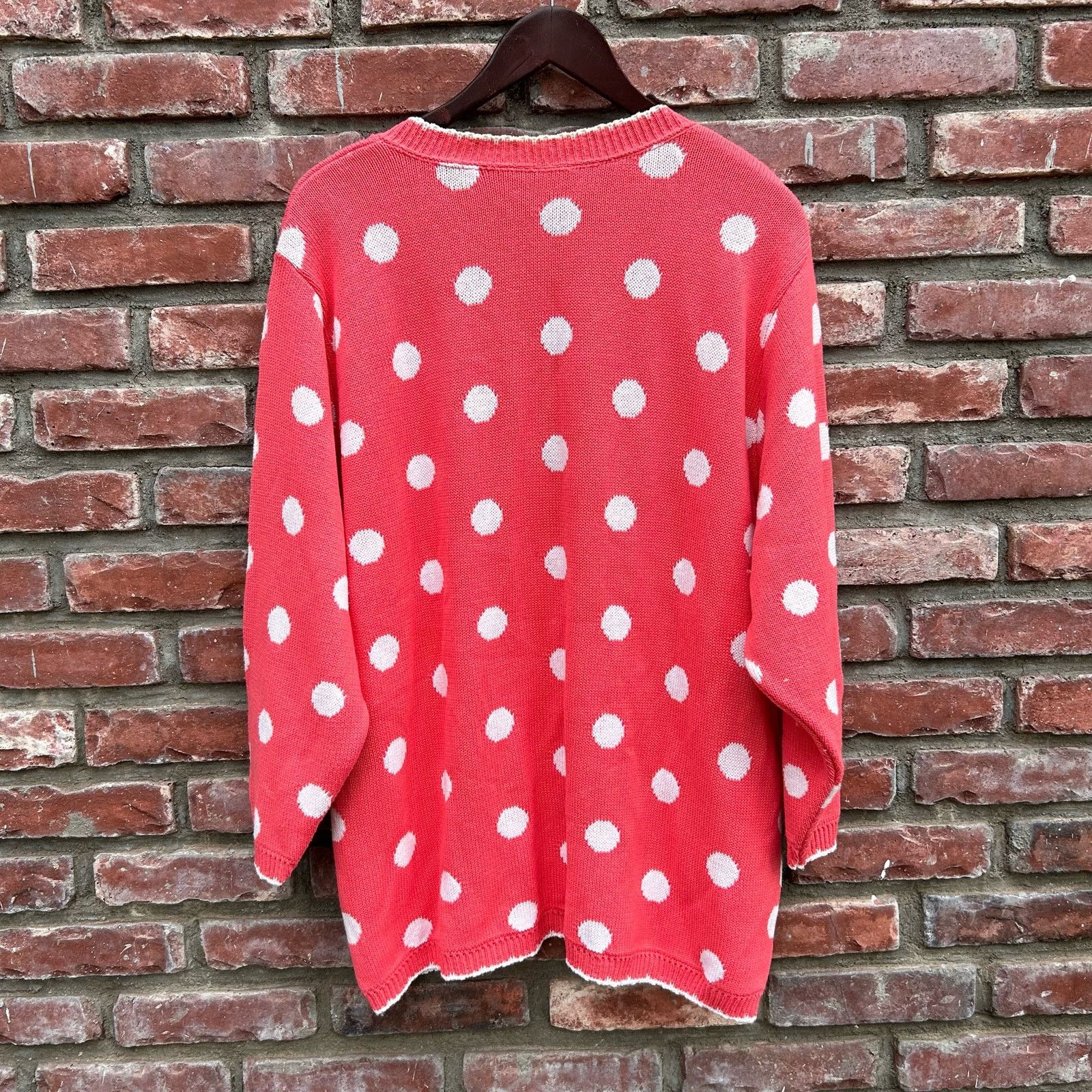 Vintage Vintage Pink Polka Dot Chunky Knitted Cardigan Sweater 1X Size XXL / US 16-18 / IT 52-54 - 2 Thumbnail