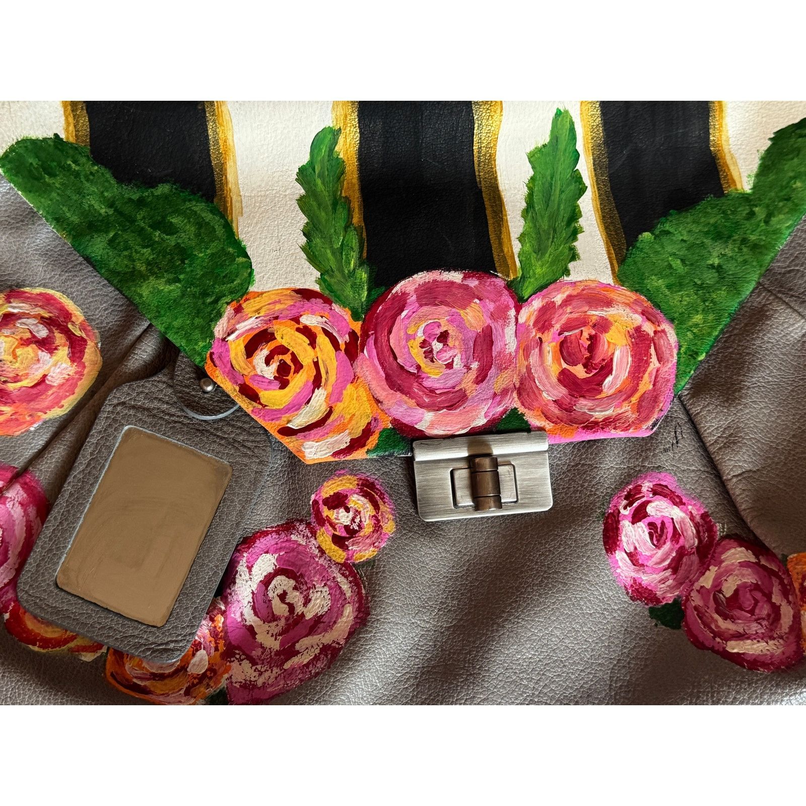 Marni Marni Hand-Painted Floral Stripe Grey Leather Bag Size ONE SIZE - 5 Thumbnail