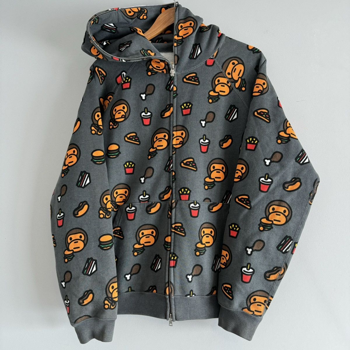 image of Og Bape Baby Milo Junk Food Zip Up Hoodie in Grey, Men's (Size Medium)