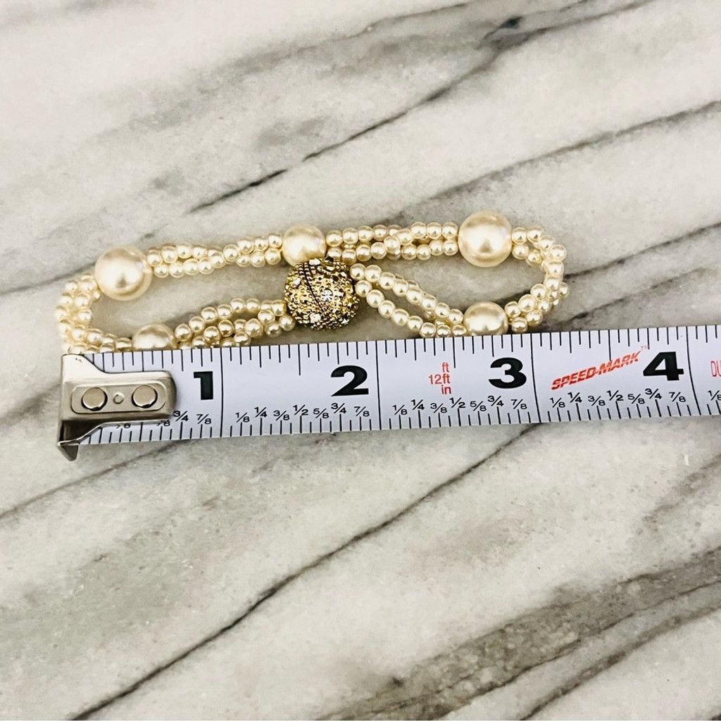Vintage Vintage Faux Pearl Beaded Bracelet Ornate Gold Pave Crystal Size ONE SIZE - 3 Thumbnail