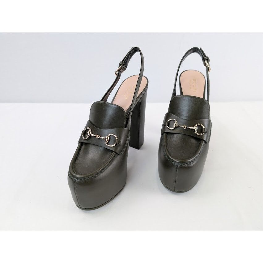 Gucci o1rshd1 Leather Real Platform Loafer Pump Sandal in Green Size US 9 / IT 39 - 8 Thumbnail