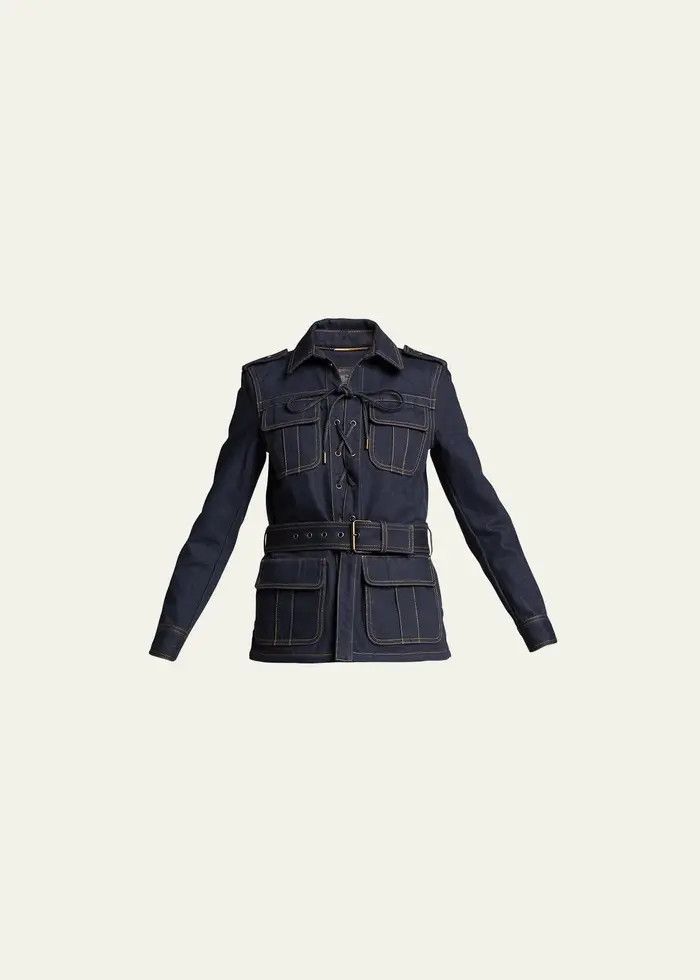 Saint Laurent Paris o1bcso1str1224 Saharienne Jacket in Deep Blue Size M / US 6-8 / IT 42-44 - 2 Thumbnail