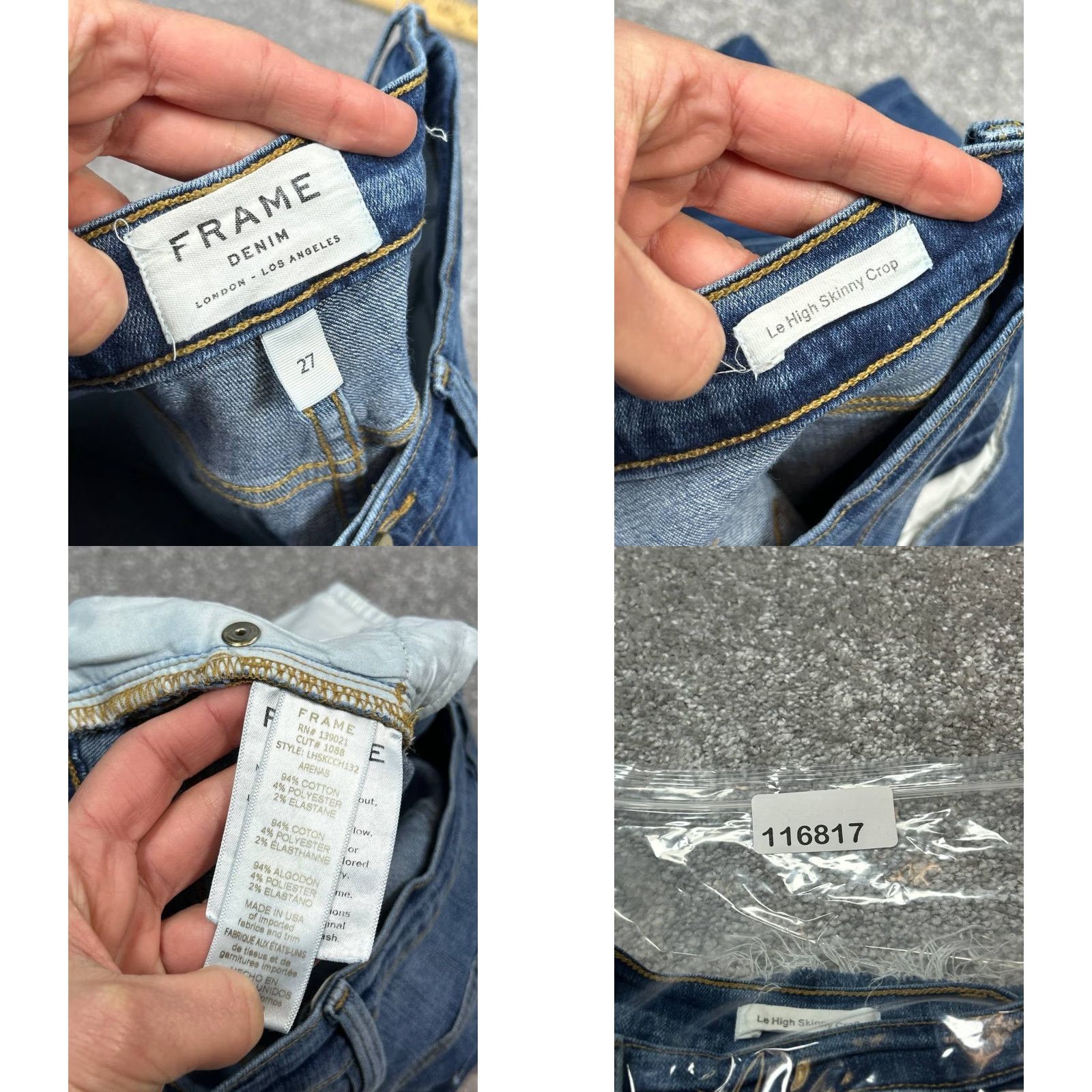 Frame Frame Le High Skinny Cropped Jeans Womens 27 Blue Denim Cotton Distressed 27x26 Size 27" / US 4 / IT 40 - 8 Thumbnail